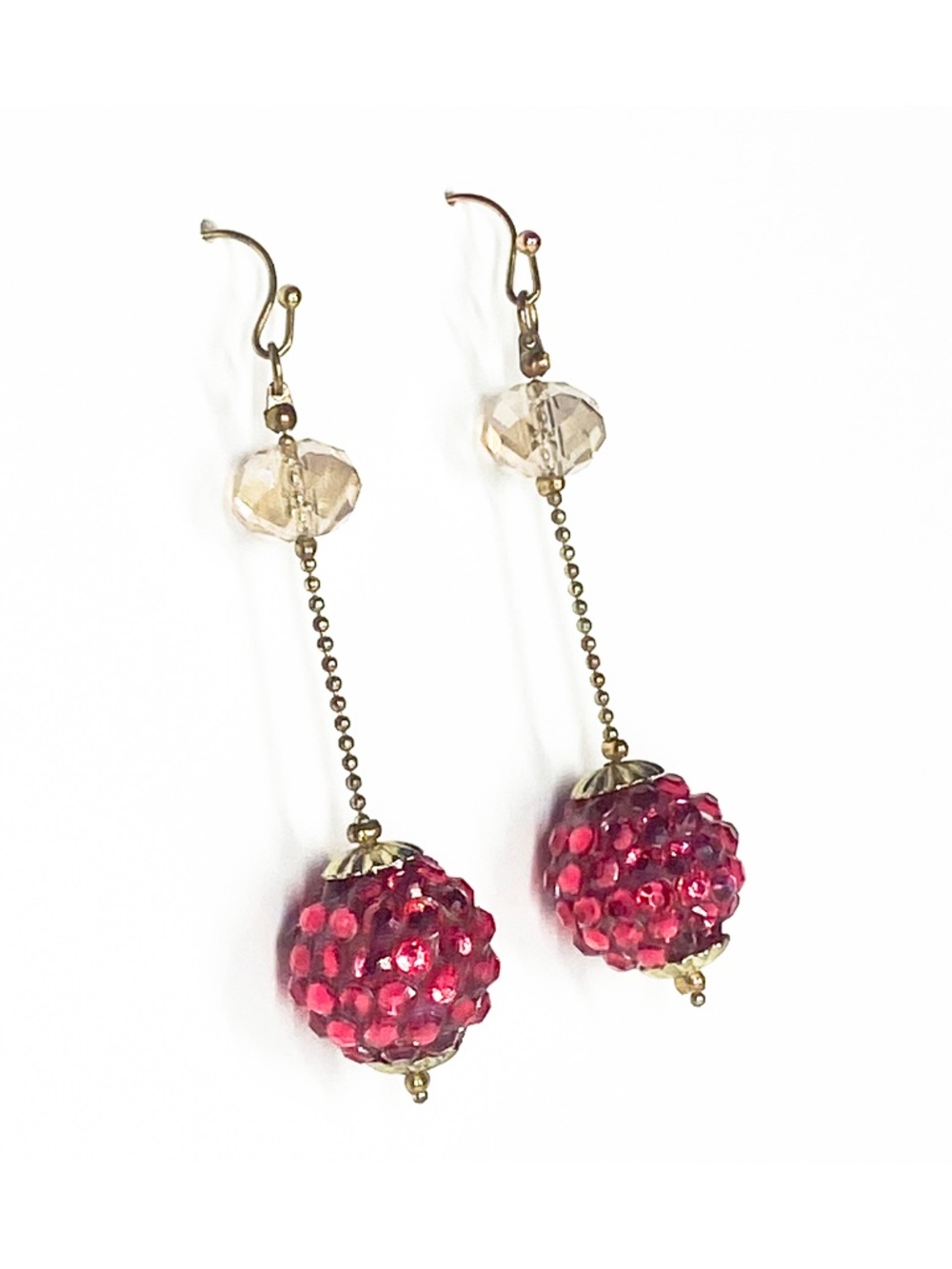 Vintage 80s Dangle Earrings Hot Pink Rhinestone Crystal Style Balls New Wave